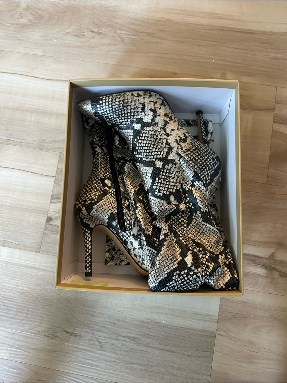 Aldo Black and Cream Snake-Print Heeled Ankle Boots